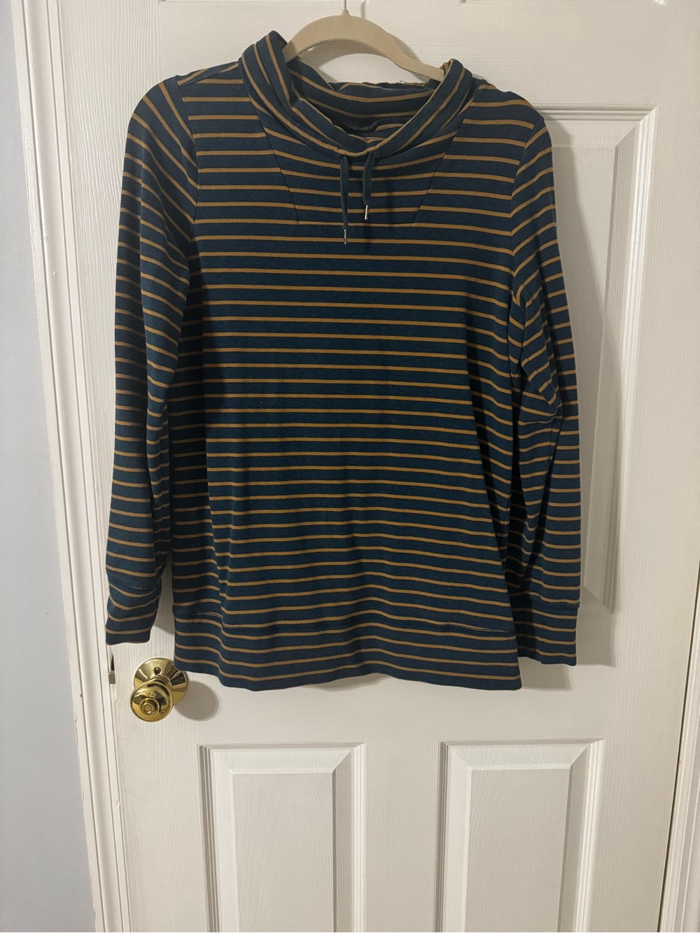 L.L. Bean Striped Navy and Mustard Long-Sleeve Top